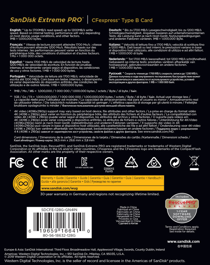 SanDisk Extreme Pro 128GB CFexpress Type B verpakking