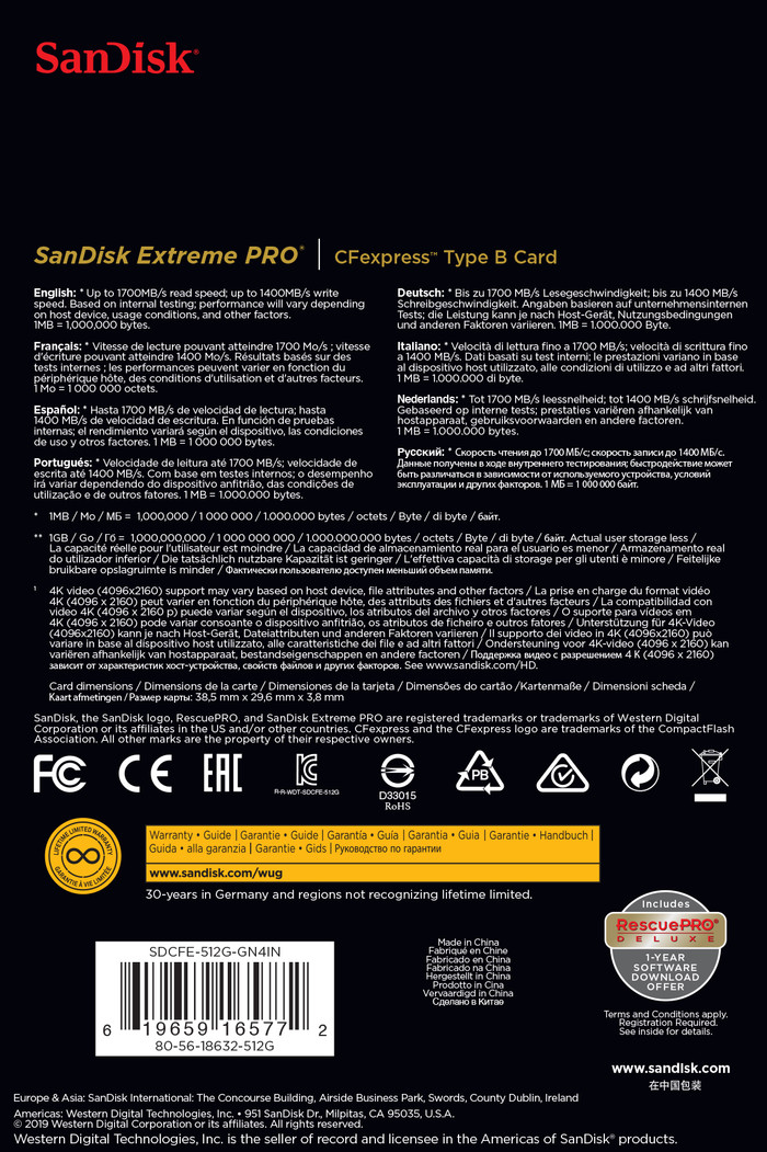 SanDisk Extreme Pro 512GB CFexpress Type B verpakking