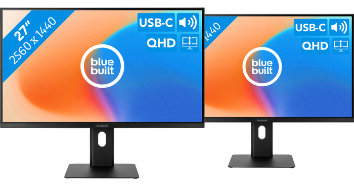 BlueBuilt 27 inch Quad HD Monitor met USB C Duo pack Main Image