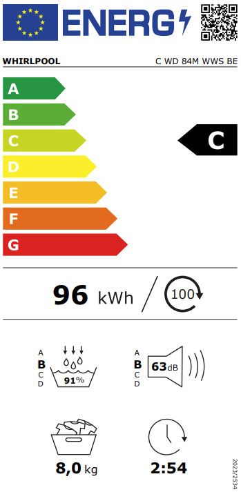Whirlpool C WD 84M WWS BE energy label