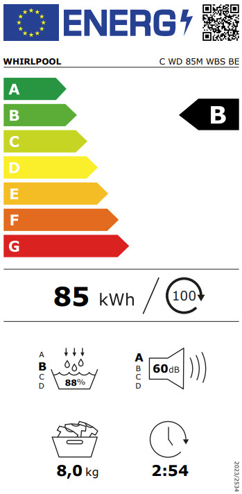 Whirlpool C WD 85M WBS BE energy label