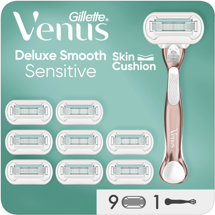Gillette Venus Deluxe Smooth Sensitive + 9 Replacement Blades packaging
