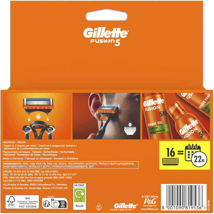Gillette Fusion5 Replacement Blades (16 units) packaging