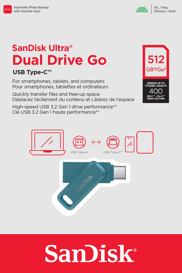 SanDisk Ultra Dual Drive Usb C 512GB Navagio Bay verpakking