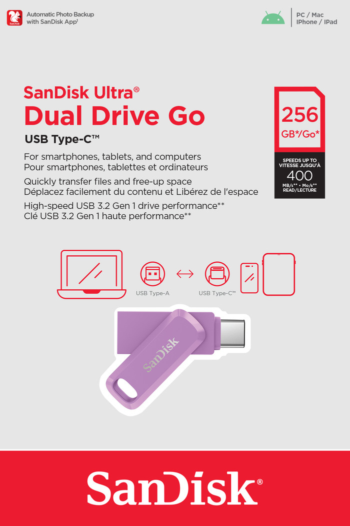 SanDisk Ultra Dual Drive Usb C 256GB Lavender verpakking