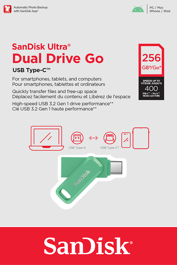 SanDisk Ultra Dual Drive USB-C 256GB Absinthe Green packaging