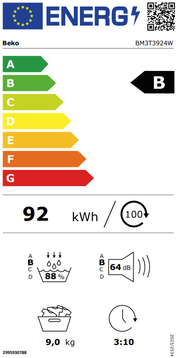 Beko BM3T3924W HomeWhiz energielabel