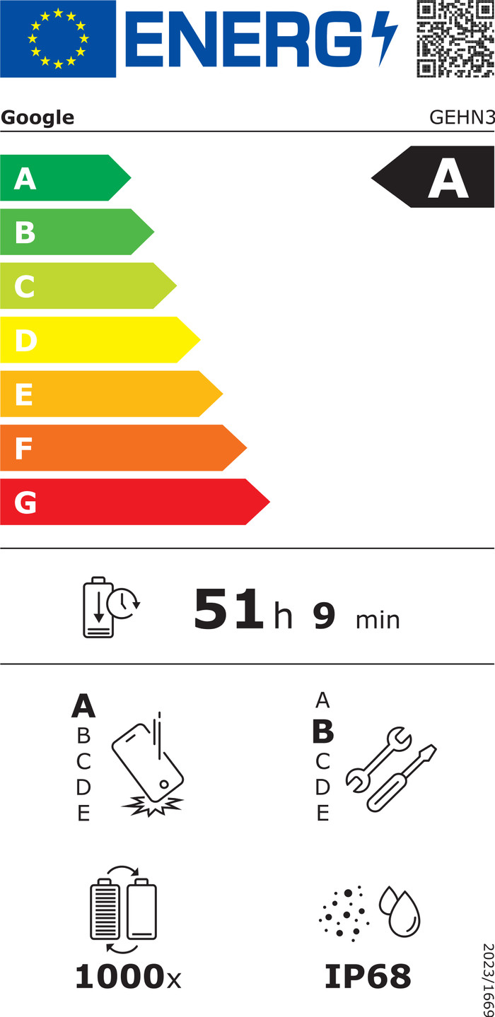 Google Pixel 10 Pro 128GB Black 5G energy label