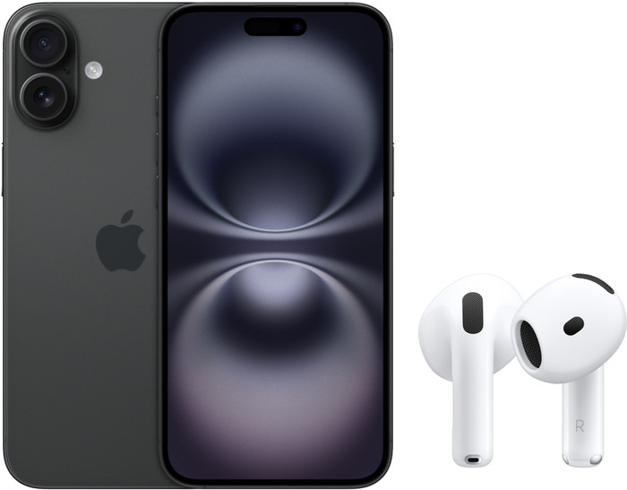 Apple iPhone 16 128GB Zwart + AirPods 4 Active Noise Cancellation Main Image