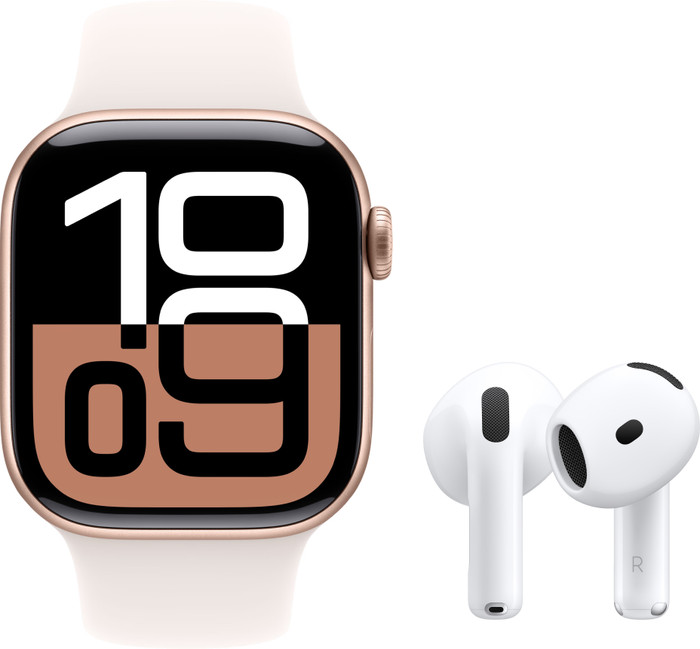 Apple Watch Series 10 42mm Rose Gold Sport Band S/M + AirPods 4 Active Noise Canceling Main Image