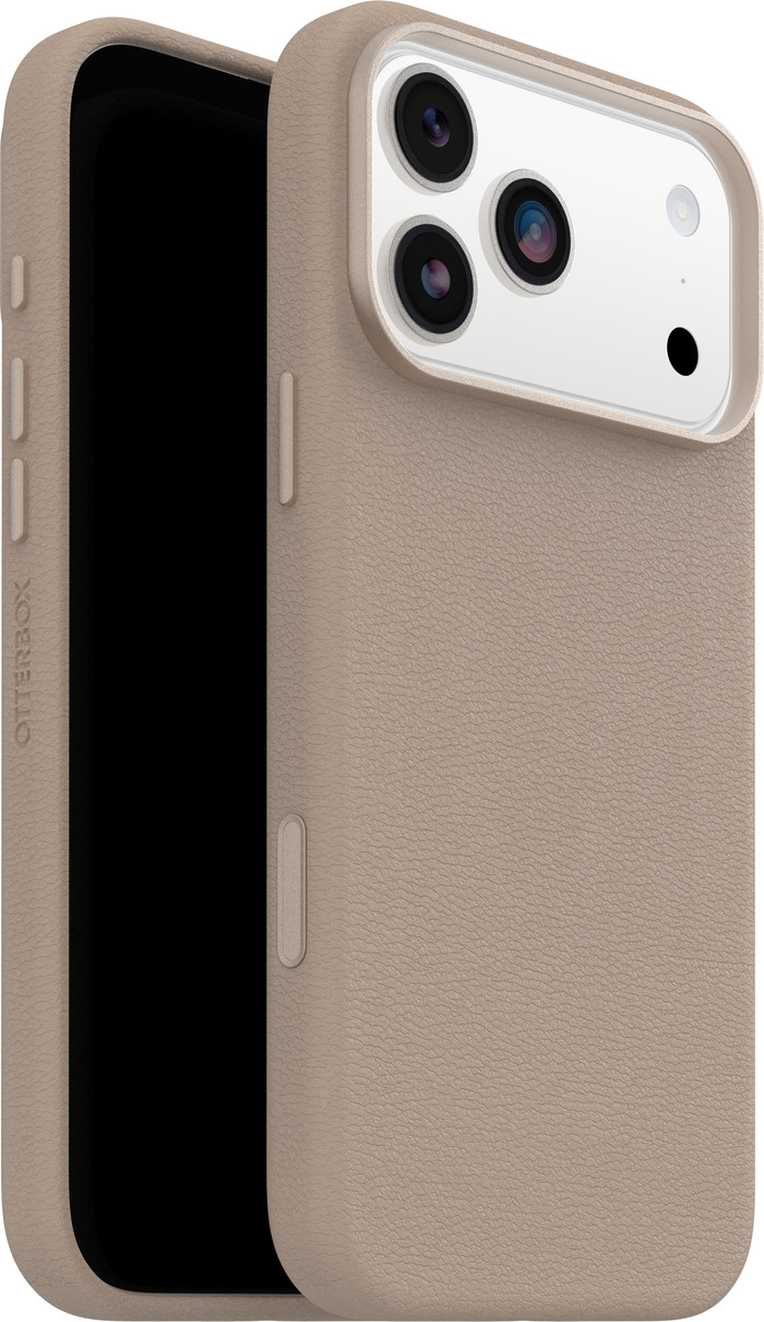 OtterBox Symmetry iPhone 17 Pro Max Back Cover with MagSafe Magnet Leather Gray combined product