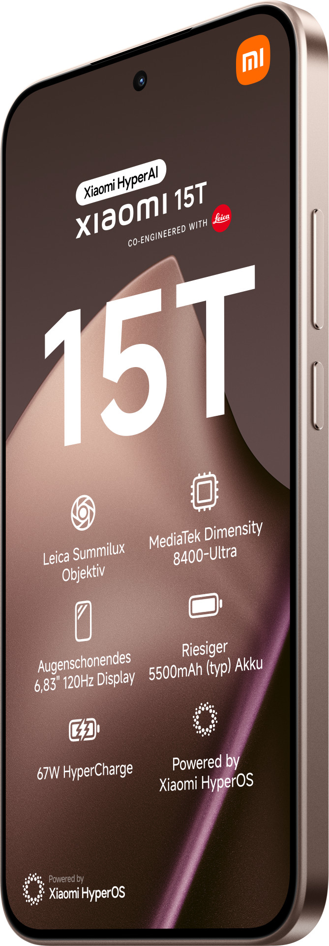 Xiaomi 15T 256 GB Rose Gold 5G voorkant