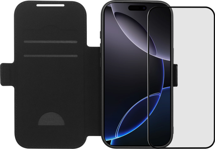 BlueBuilt Apple iPhone 17 Pro Book Case Leather Black + BlueBuilt iPhone 17 Pro Screen Protector Glass Main Image