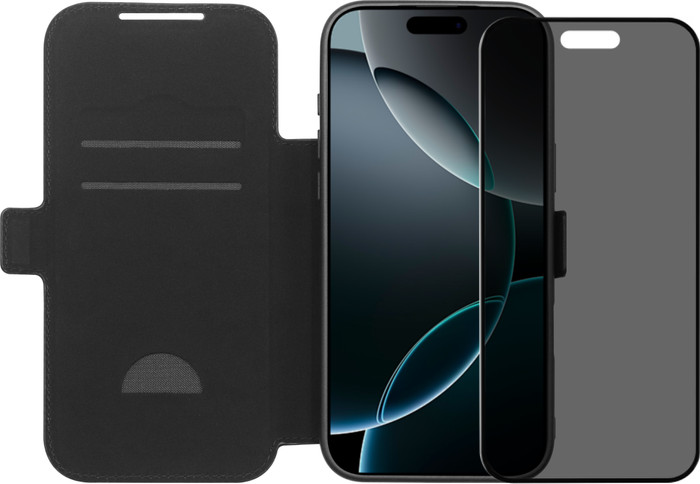 BlueBuilt Apple iPhone 17 Pro Max Book Case Leer Zwart + BlueBuilt iPhone 17 Pro Max Privacy Screenprotector Glas Main Image