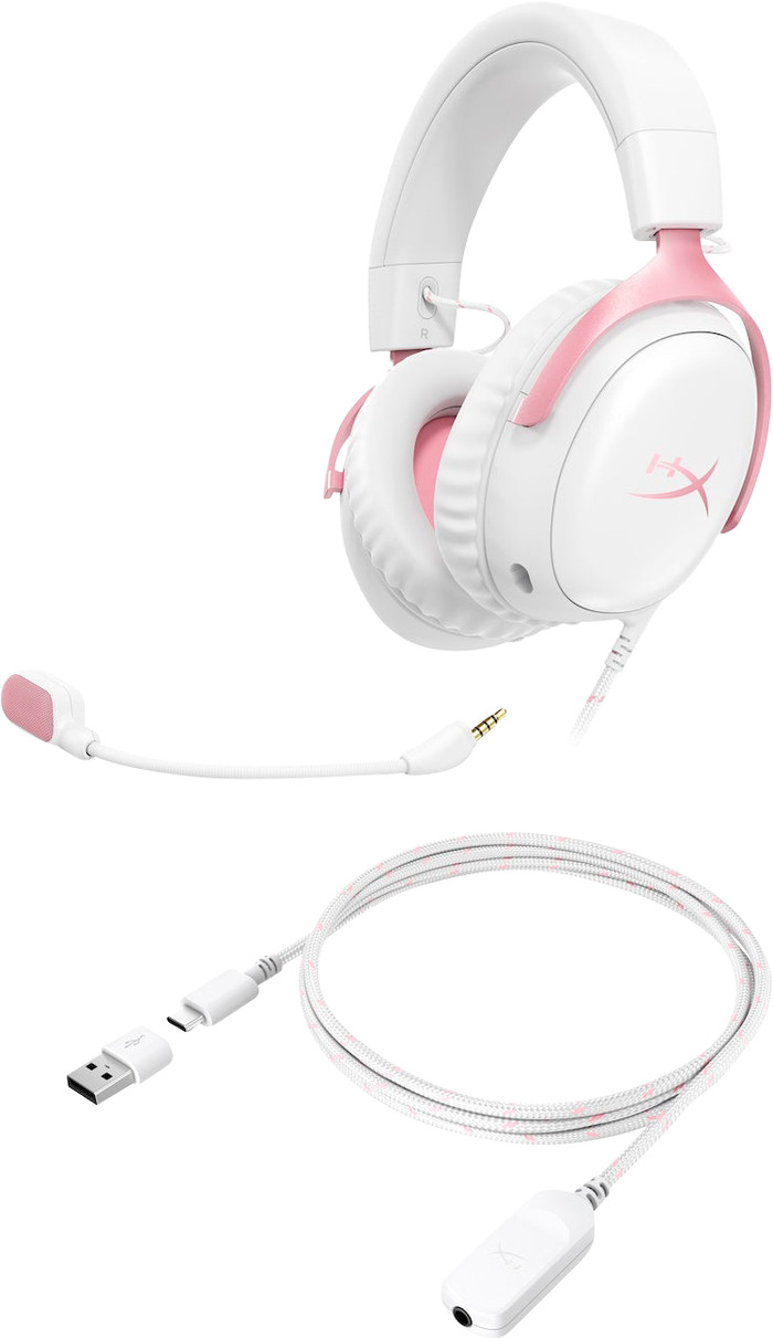 HyperX Cloud III Wired Gaming Headset - White/Pink (PC, PS5, Xbox Series X|S) accessory