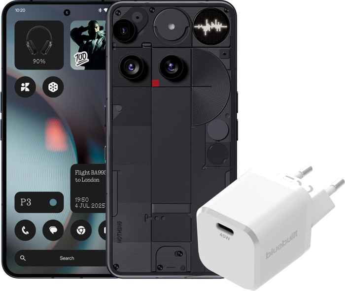 Nothing Phone (3) 256GB Zwart 5G + BlueBuilt Oplader met Usb C Poort 45W Wit Main Image