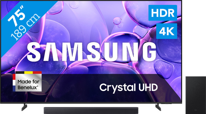 Samsung 75" Crystal UHD U8070F (2025) + Samsung HW-B450F Zwart Main Image