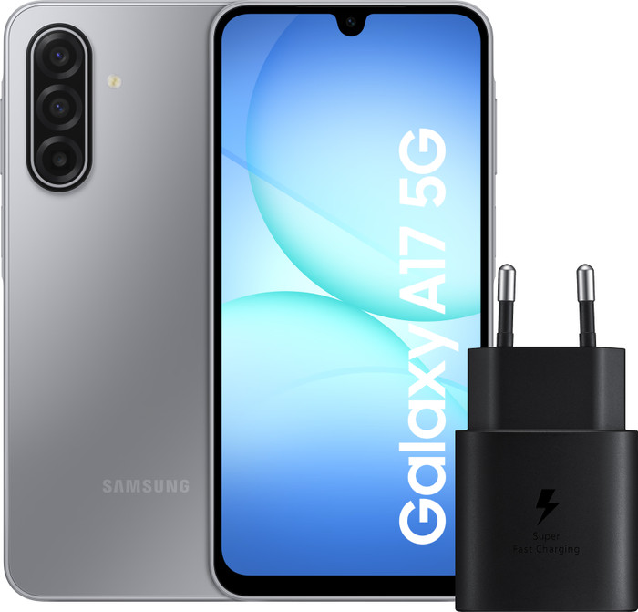 amsung Galaxy A17 128GB Grijs 5G + Samsung Oplader 25 Watt Zwart Main Image