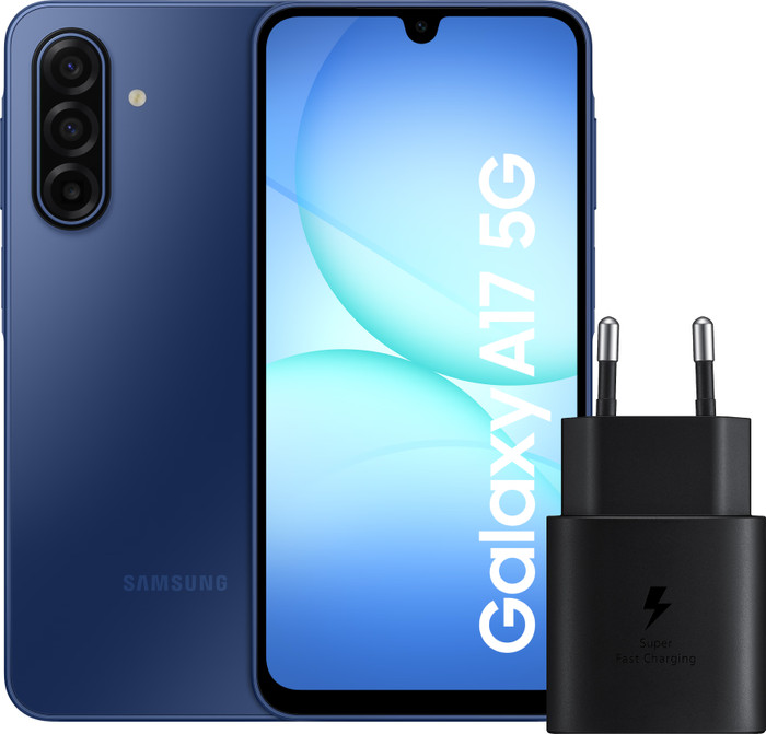 Samsung Galaxy A17 128GB Blauw 5G + Samsung Oplader 25 Watt Zwart Main Image