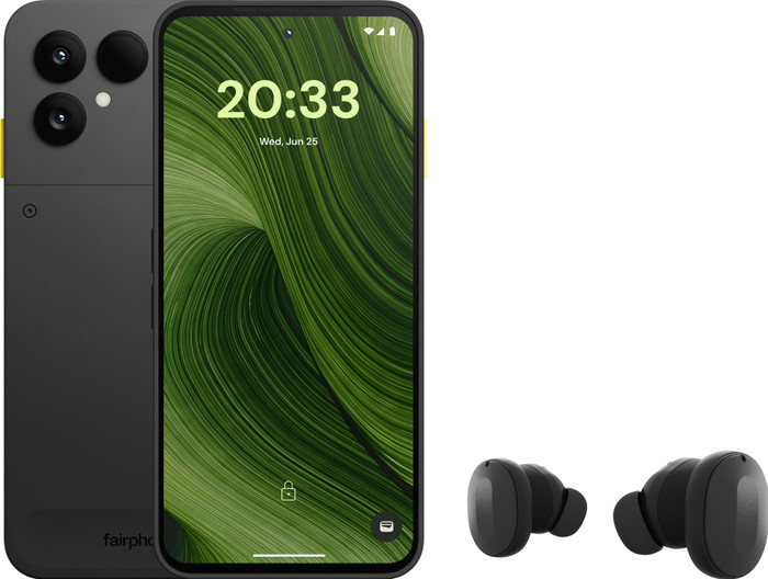 Fairphone 6 256GB Zwart 5G + Fairphone Fairbuds True Wireless Earbuds Zwart Main Image