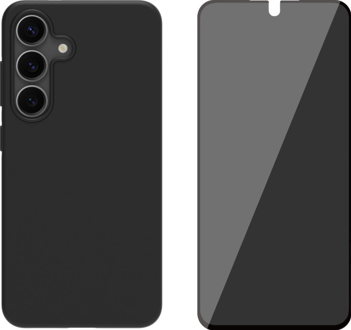 BlueBuilt Samsung Galaxy S25 Back Cover Black + BlueBuilt Privacy Screen Protector Glass Main Image