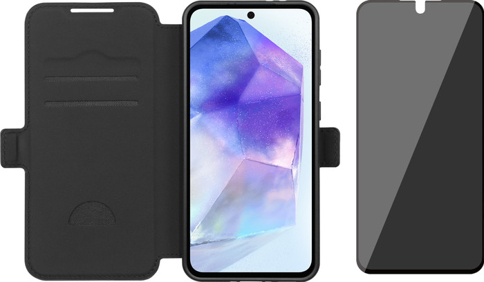 BlueBuilt Samsung Galaxy A56 Book Case Leather Black + BlueBuilt Privacy Screen Protector Glass Main Image