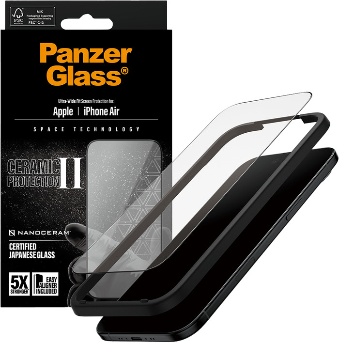 PanzerGlass Ultra-Wide Fit Ceramic II Apple iPhone 17 Air Screenprotector verpakking