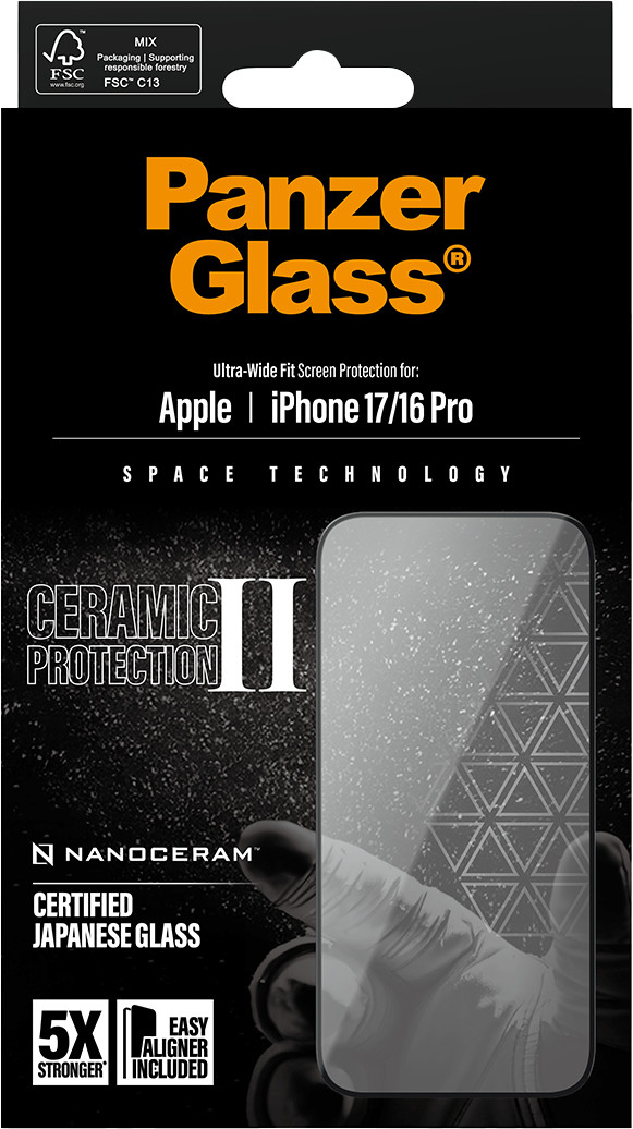 PanzerGlass Ultra-Wide Fit Ceramic II Apple iPhone 17 Pro Max Screen Protector packaging