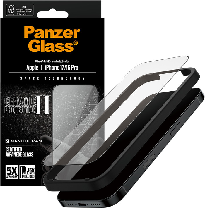 PanzerGlass Ultra-Wide Fit Ceramic II Apple iPhone 17 Pro Max Screen Protector packaging