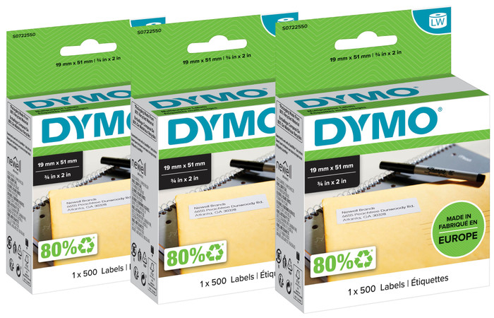 DYMO Verwijderbaar Etiket 19 x 51 mm 500 stuks 3-pack Main Image