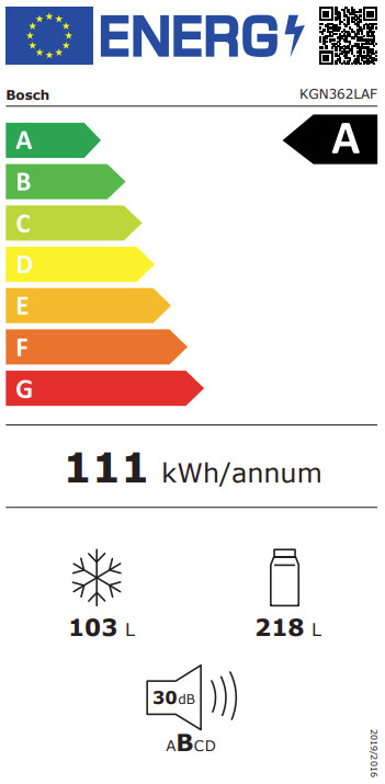 Bosch KGN362LAF energielabel
