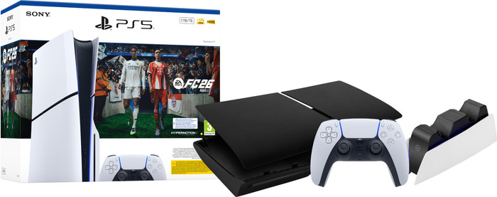 PS5 Slim Disc Edition + FC 26 + Covers Zwart + Extra Controller Wit + Oplaadstation Main Image