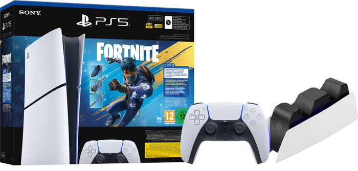 PlayStation 5 Slim Digital Edition Fortnite bundel + Extra Controller Wit + Oplaadstation Main Image