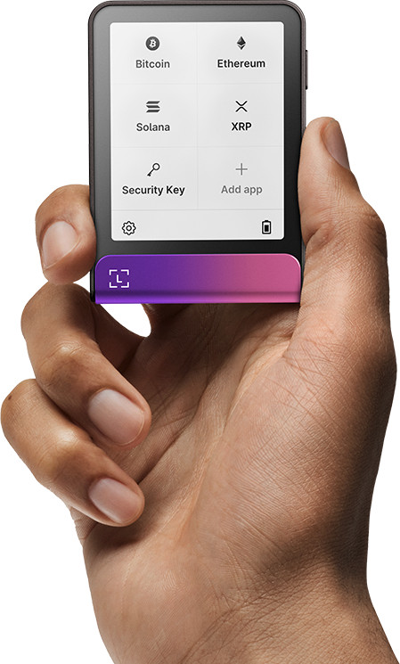 Ledger Flex incl. Recovery Key Crimson Magenta product in gebruik