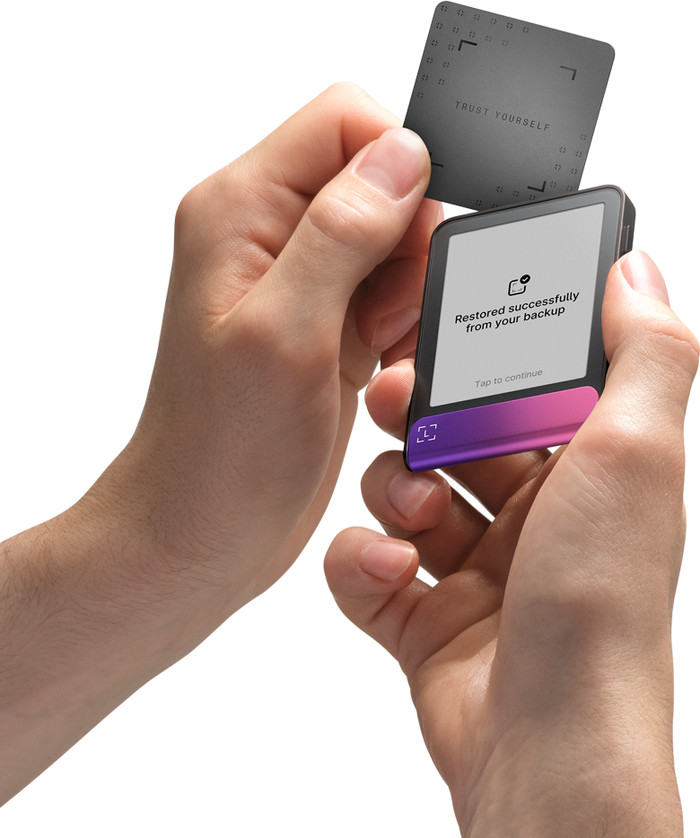 Ledger Flex incl. Recovery Key Crimson Magenta product in gebruik