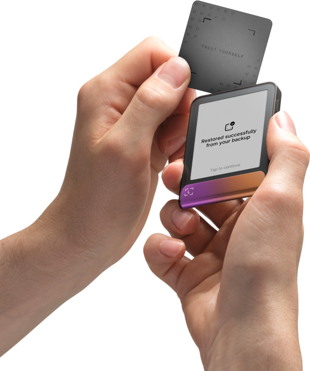 Ledger Flex including Recovery Key Ferro Fuchsia product in use