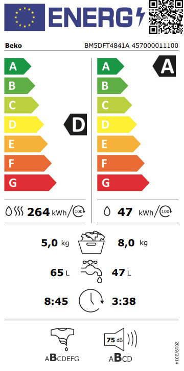 Beko BM5DFT4841A IronFinish energy label