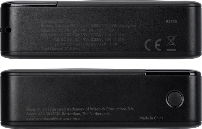 BlueBuilt Power Bank 20,000mAh with Fast Charging Black left side