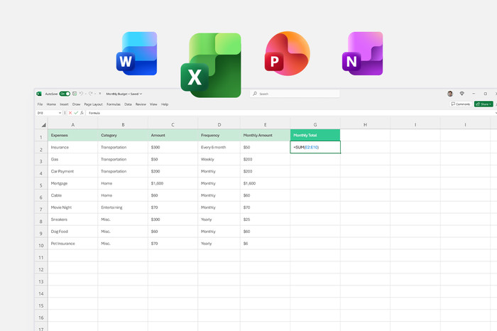 Microsoft Office Home 2024 EN product in gebruik