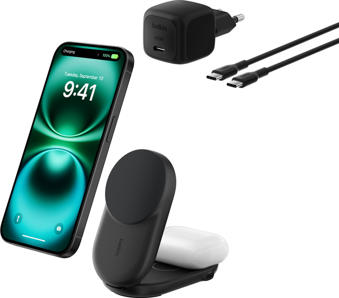 Belkin UltraCharge 2-in-1 MagSafe Wireless Charger with Stand Qi2 25W Black front