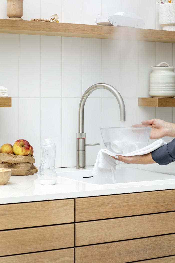 Quooker PRO3 + Quooker Fusion Round RVS product in gebruik