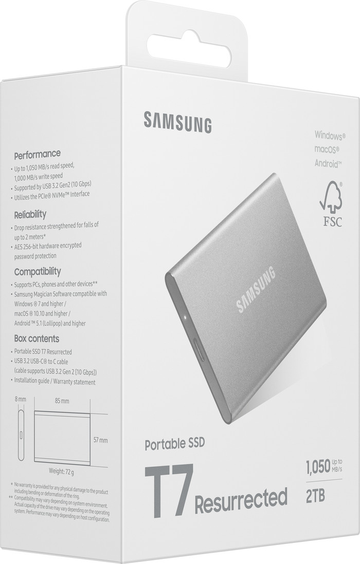 Samsung T7 Resurrected Portable SSD 2TB verpakking