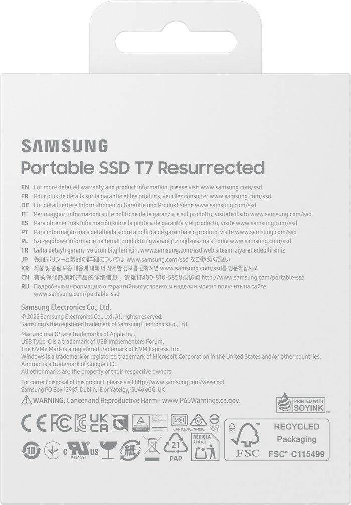 Samsung T7 Resurrected Portable SSD 2TB verpakking