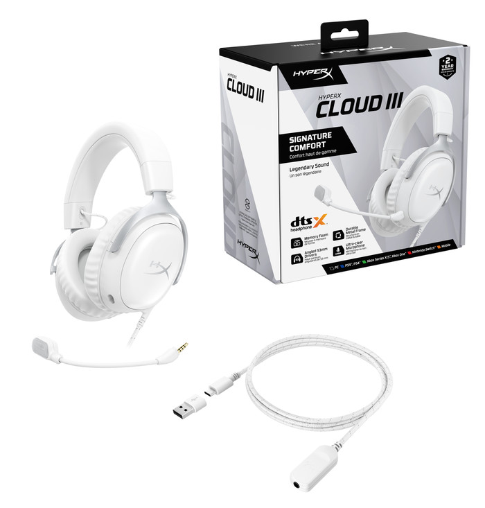HyperX Cloud III Wired Gaming Headset - Wit (PC, PS5, Xbox Series X/S) samengesteld product