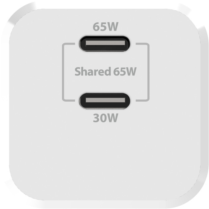 BlueBuilt Power Delivery Oplader met 2 Usb C Poorten 65W Wit bovenkant