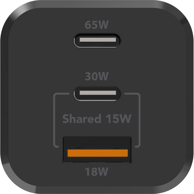 BlueBuilt Power Delivery + Quick Charge Oplader met 3 Usb Poorten 65W Zwart bovenkant