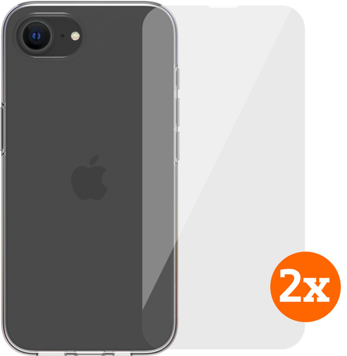 BlueBuilt Back Cover iPhone 16e Transparant + Screenprotector Glas Duo Pack Main Image