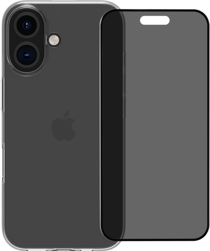 BlueBuilt Back Cover iPhone 16 Transparant + Privacy Filter Screenprotector Glas Main Image