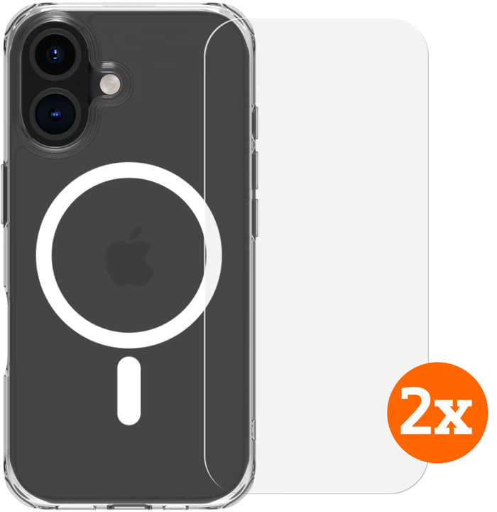 BlueBuilt Protective Cover met MagSafe iPhone 16 Transparant + Screenprotector Duo Pack Main Image