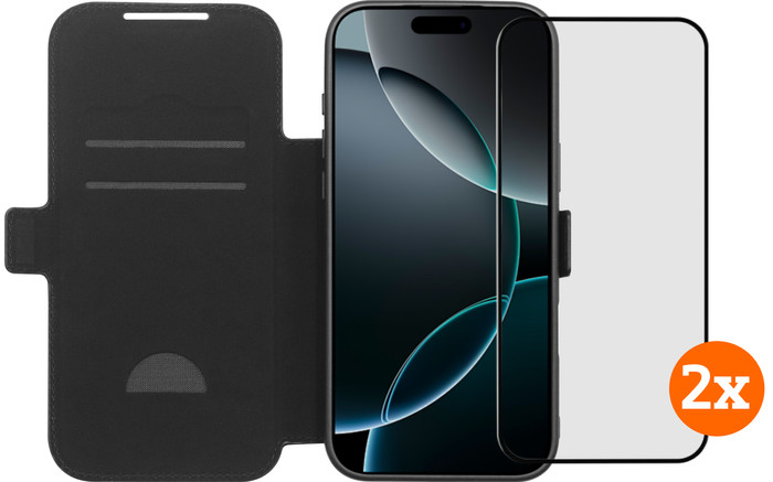 BlueBuilt Apple iPhone 17 Pro Max Book Case Leer Zwart + Screenprotector Duo Pack Main Image